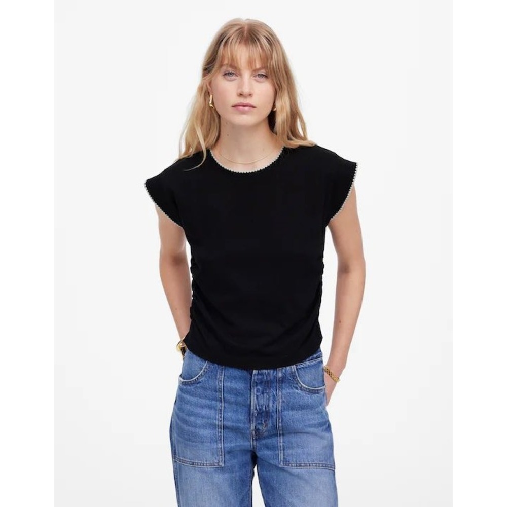 Madewell XXS Jet Black Scalloped Trim Side-Cinch Muscle Tee